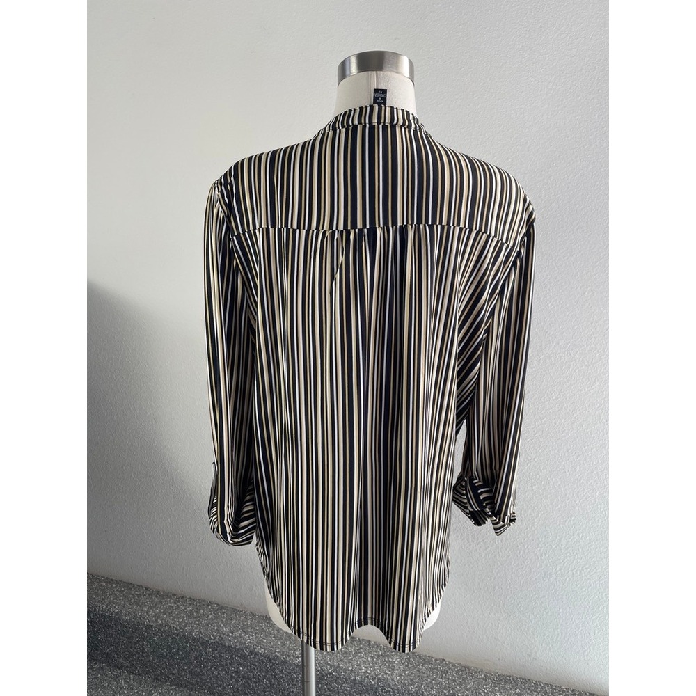 Cocomo Womens XL V Neck 3/4 Sleeve Striped Knit Tunic Top Black Yellow White - Picture 7 of 8